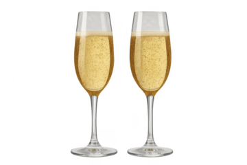 Two champagne flutes filled with sparkling wine celebrating