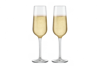 Two champagne flutes filled with sparkling wine celebrating