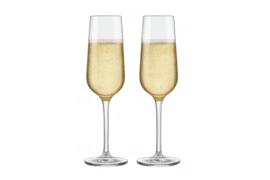 Two champagne flutes filled with sparkling wine celebrating