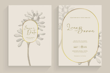 Simple Wedding Invitation Tempate with Aesthetic Flower Watercolor Arrangement