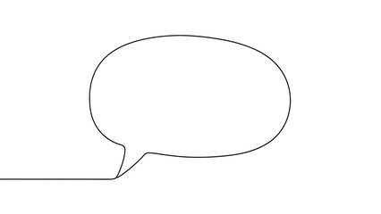 Continuous line art drawing of a simple oval speech bubble icon on white background