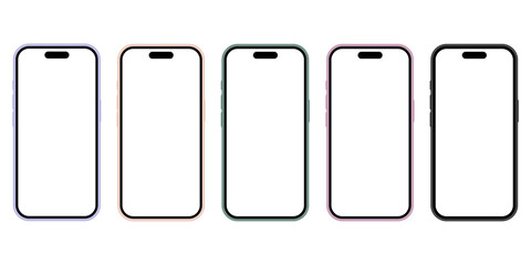 5色のくすみカラーシリコーンケースをつけたスマートフォンフレーム／透過画面テンプレート