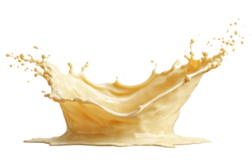 Creamy yellow liquid splash frozen mid-air against black background fluid, Isolated On White Background, Png Transparent