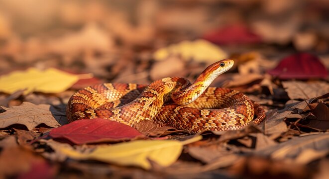Close up of a corn snake slithering across a textured surface