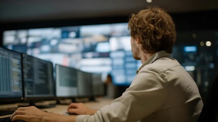 A cybersecurity analyst monitoring a wall of screens as red intrusion alerts and threat notifications flash across system dashboards — high-intensity digital security environment, real-time cyber - Powered by Adobe