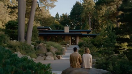 A homeowner consulting with an architect about driveway and garden placement, symbolizing personalization, design balance, and functional space optimization. cinematic color correction, natural