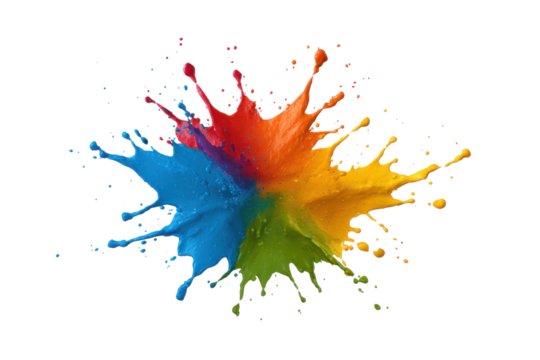 Vibrant rainbow paint splash explosion on black background color