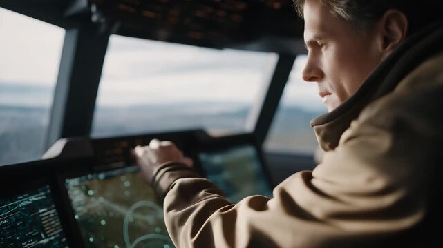 AI-powered radar systems visualizing incoming aerial threats in 3D holographic displays with predictive trajectory mapping, representing advanced radar technology, autonomous threat detection, and
