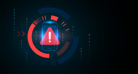 Digital Security Warning Technology Vector - Mobile Phone Hacked Risk Data Protection And Cyber Network Access Alert