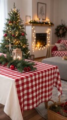 Obraz premium Festive Christmas Table Display with Cozy Holiday Decor 