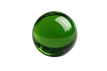 Single green glass sphere with reflections on black background ball transparent