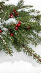 Fir branch, with branches of red berries and snow isolated. christmas tree.Christmas green spruce branch. green fir tree branch, isolated on transparent background png