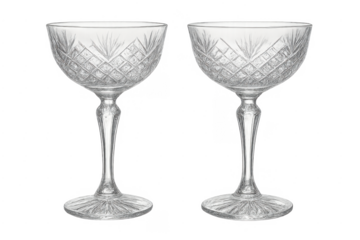 Pair vintage crystal coupe glasses featuring elegant design