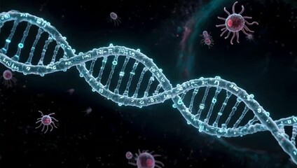 DNA strand with virus particles - Powered by Adobe