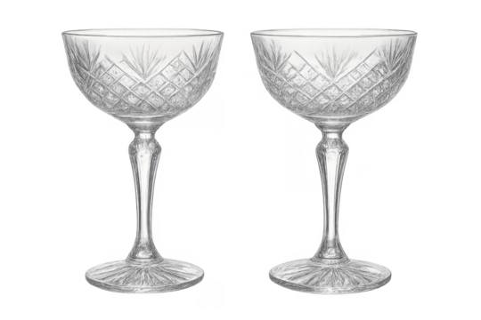 Pair vintage crystal coupe glasses featuring elegant design