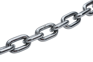 Polished metal chain links on a solid black background steel silver