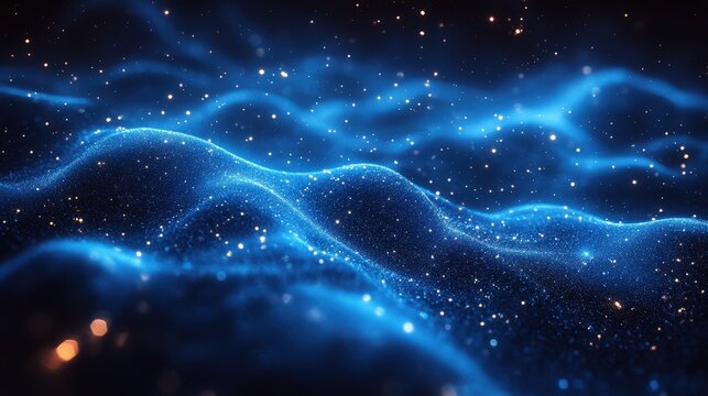 A stunning image of blue waves merging with a vast expanse of space filled with glittering stars. Evokes a sense of wonder and the immensity of the universe.