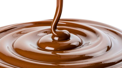 Luxurious swirl of delicious melted chocolate drizzling down on a black background for culinary designs