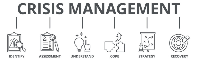 Crisis management banner web icon vector illustration