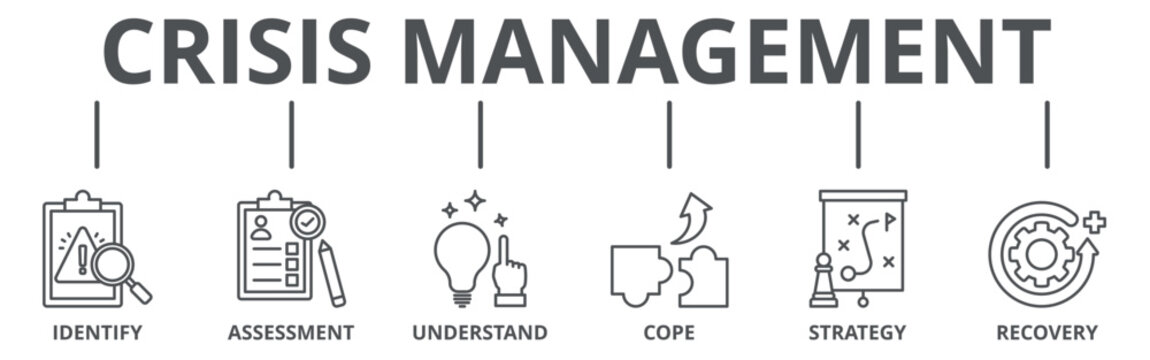 Crisis management banner web icon vector illustration