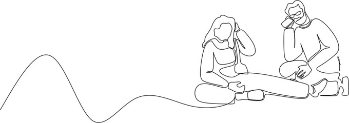 Continuous Line Drawing of Man Calling for Help While Woman Feels Dizzy