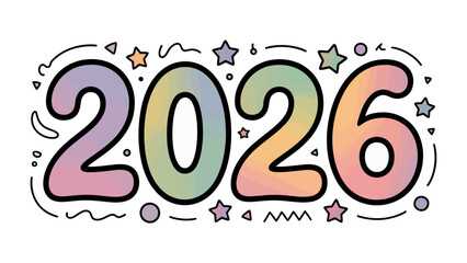 Colorful 2026 Illustration: A vibrant and playful illustration that captures the essence of the year 2026, featuring bold, whimsical typography adorned with delightful decorative elements. 
