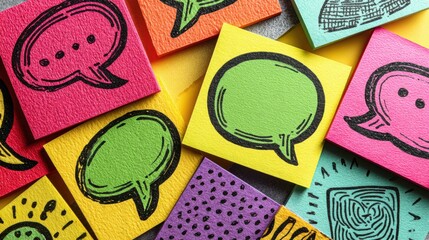 Speech balloons with icons on the topic of work, workflow and communication in society