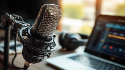 Laptop computer with microphone on the air for video conference calling.