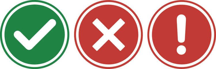 Obraz premium Icon check, cross, and exclamation mark set