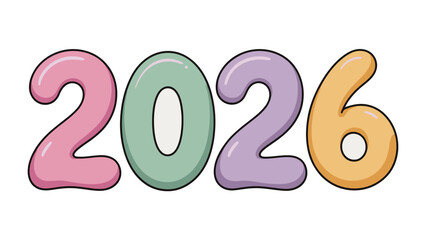 A Colorful Outlook for 2026: The year 2026 is vibrantly presented through a whimsical, pastel-colored design, suggesting a bright and cheerful future.