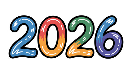 2026 Typography: A vibrant, hand-drawn illustration featuring the year 2026, rendered in a colorful and playful style.