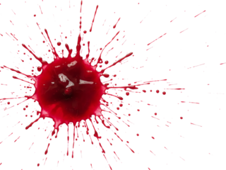 Blood splash dramatic white background creates intense focal point, conveying urgency, crime, horror, or medical themes in a minimal, modern, and impactful style.