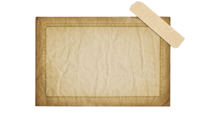 Vintage styled paper piece with aged edges and tape on a black background for various design applications