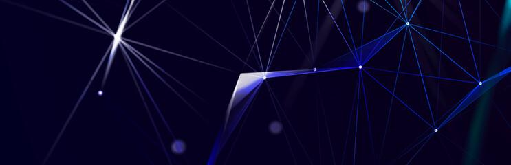 Abstract digital communication points. Technological background. Network connection structure. Color plexus effect. 3D