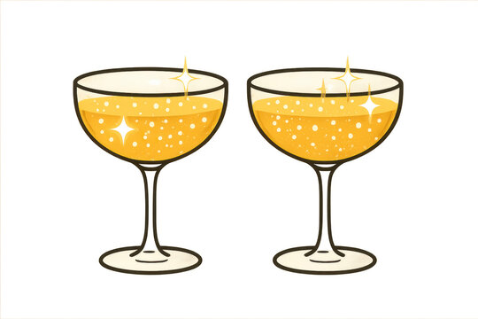 Two sparkling coupe glasses, flat cartoon celebration illustration - Powered by Adobe