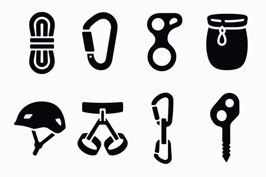 Essential climbing gear icons for outdoor adventure and safety design