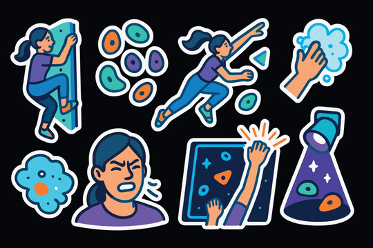 Dynamic rock climbing icons for adventure enthusiasts and fitness designs