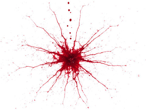 Blood splash burst abstract art, dynamic red liquid explosion on white background, creative medical and horror design, energetic and modern.