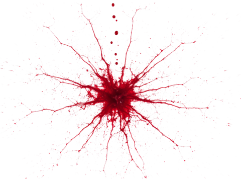 Blood splash burst abstract art, dynamic red liquid explosion on white background, creative medical and horror design, energetic and modern.