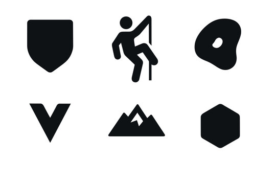 Minimalist climbing icon set for outdoor adventure designs and sports equipment branding - Powered by Adobe
