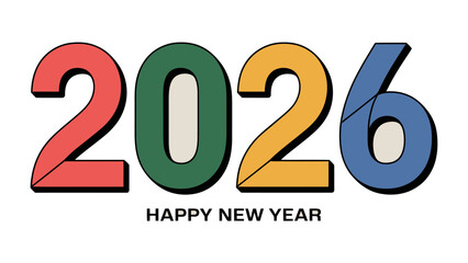 New Year 2026 Celebration: A vibrant and modern design for the upcoming New Year celebration, featuring bold typography of the year 2026, accompanied by a festive greeting.