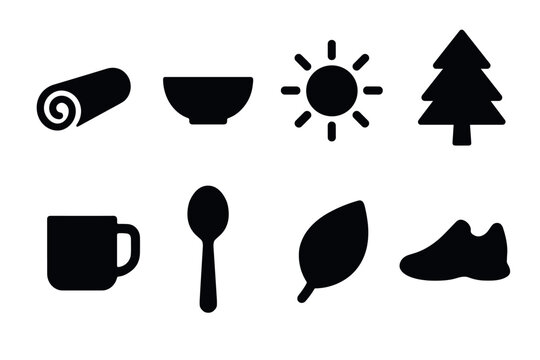 Minimalist icon set featuring nature, food, and lifestyle elements for versatile design use