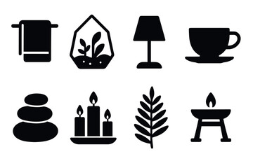 Minimalist icon set featuring home decor and lifestyle elements for design and branding