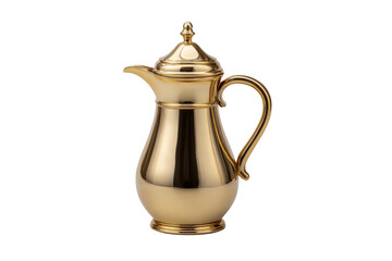 Gleaming gold Arabic coffee pot dallah with elegant curves on black background image, Isolated On White Background, Png Transparent