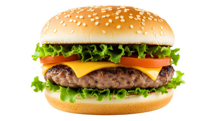 Juicy Cheeseburger With Sesame Seed Bun isolated on a transparent background