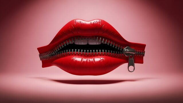 Glossy red lips sealed with a zipper &mdash; bold & dramatic! 💄🤐