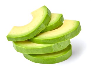 Stack of vibrant green avocado slices, arranged in a neat pile, showcasing the creamy texture and light yellow interior.