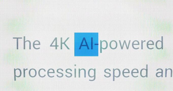 Animated Macro Shots Highlight the Word AI Inside Dense Paragraphs, Tracking Artificial Intelligence References Across Documents for Data Analysis, Research Insight, Content Explainers, Tech Education