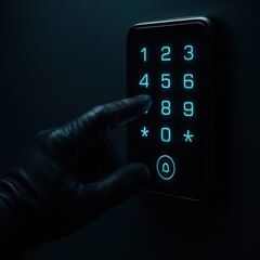 Obraz premium Hand on glowing keypad