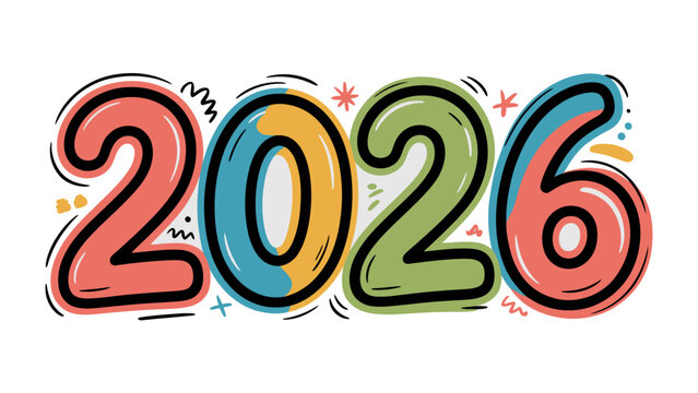 Colorful 2026: A vibrant and playful illustration of the year 2026, depicted in bold, colorful numerals and playful decorative elements. Capturing a sense of anticipation and optimism for the future.